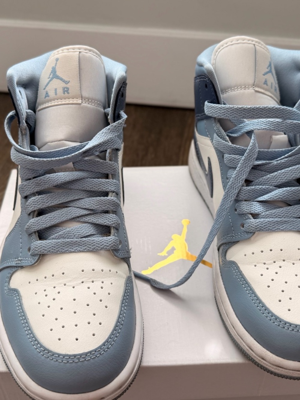 Nike Air Jordan 1 Mid White and Light Blue Women’s Sneakers